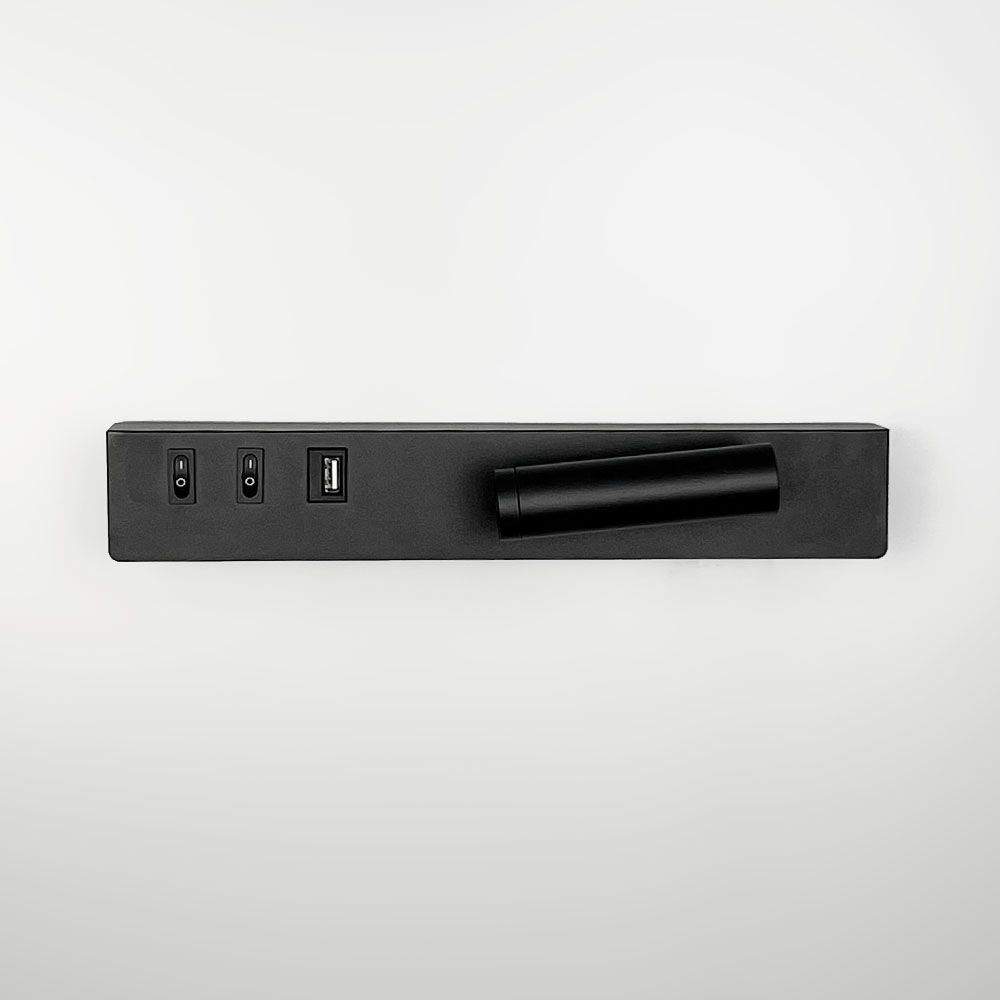 Чорне бра з поворотним спотом справа + розʼєм USB WJ 028/2 L BK (лівий)