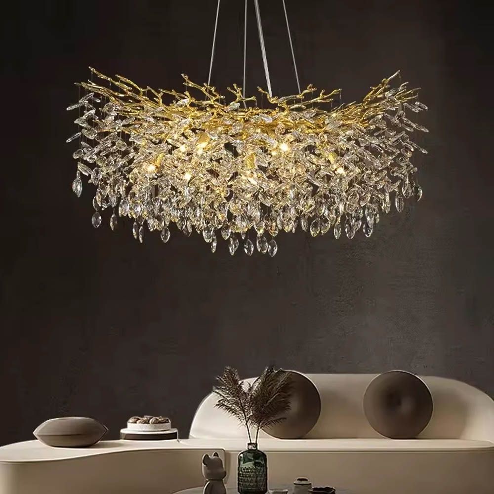Вишукана золота люстра DIAMINA з кришталевим камінням  100 см