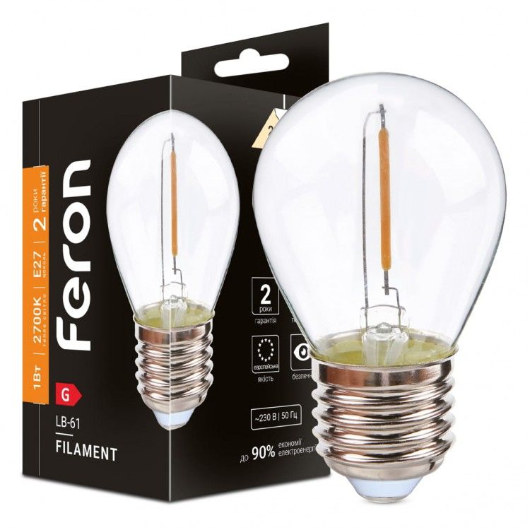 LED лампа Filament  LB-61 1Вт E27 2700K тепле освітлення прозора