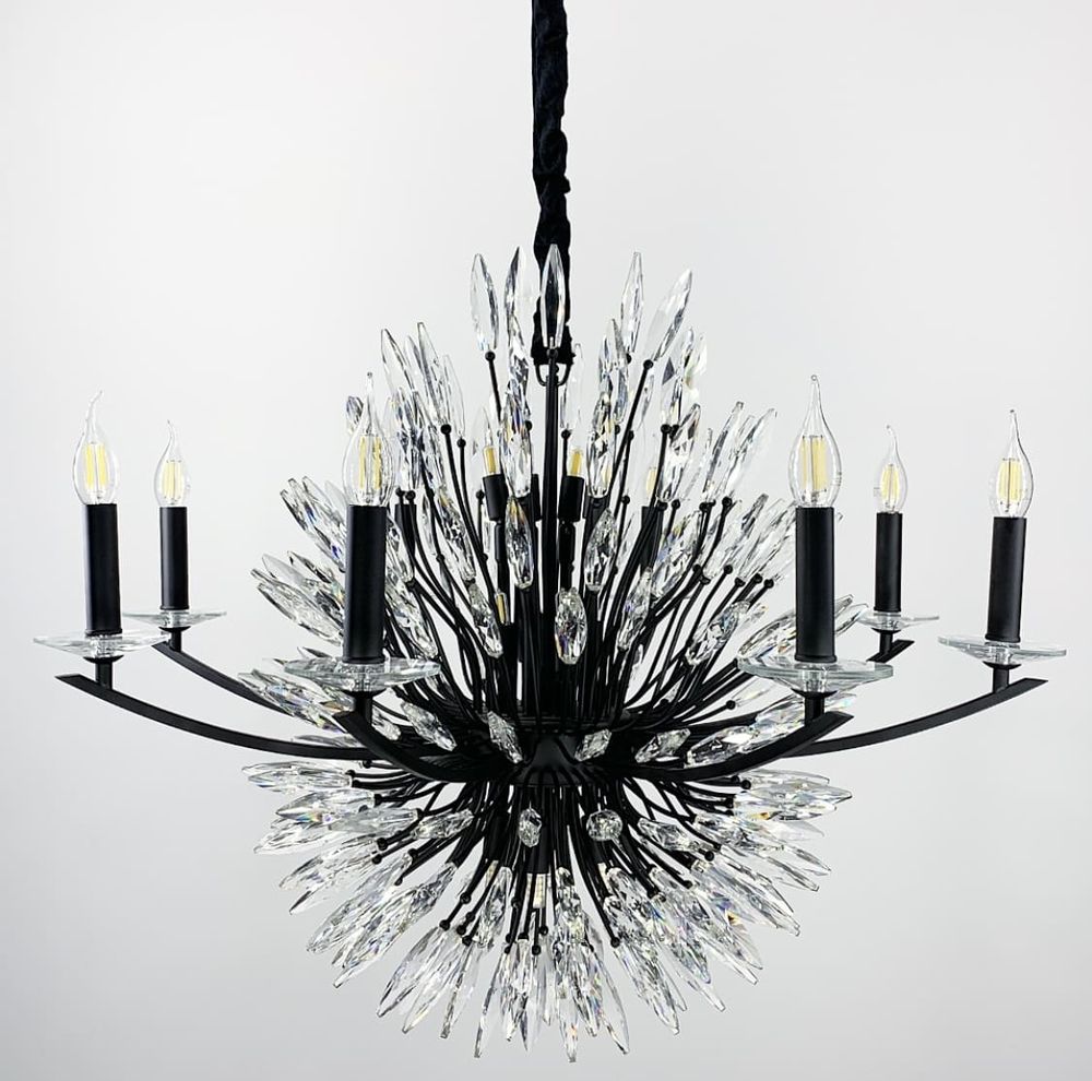 Кришталева чорна люстра Lily Buds на 8 ріжків-підсвічників MD 8058-8 Black
