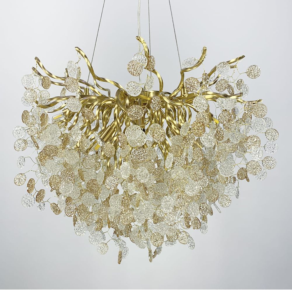 Підвісний світильник в золотистому корпусі з пластинами з комбінованого скла 60 см