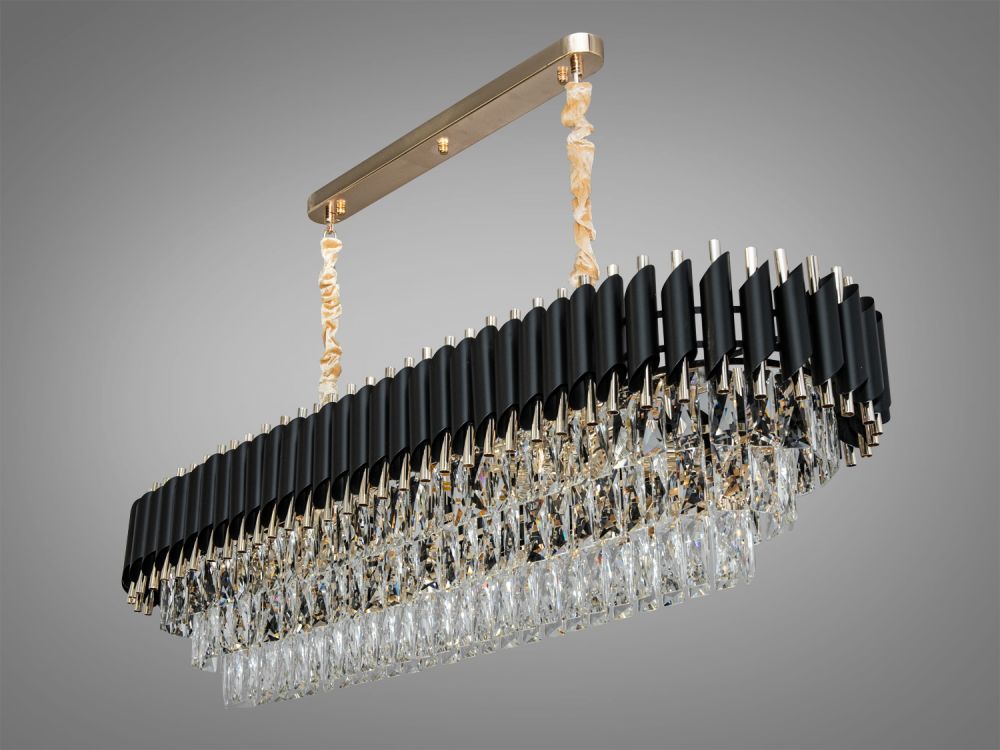 Люстра кришталева підвісна 9001-1200x350BK+SGD