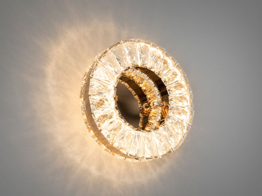 Настінно-стельовий круглий кришталевий LED світильник, 15W, золотий колір 9616G