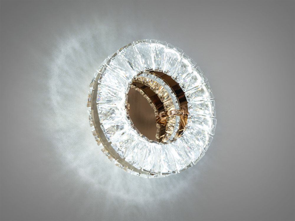 Настінно-стельовий круглий кришталевий LED світильник, 15W, золотий колір 9616G