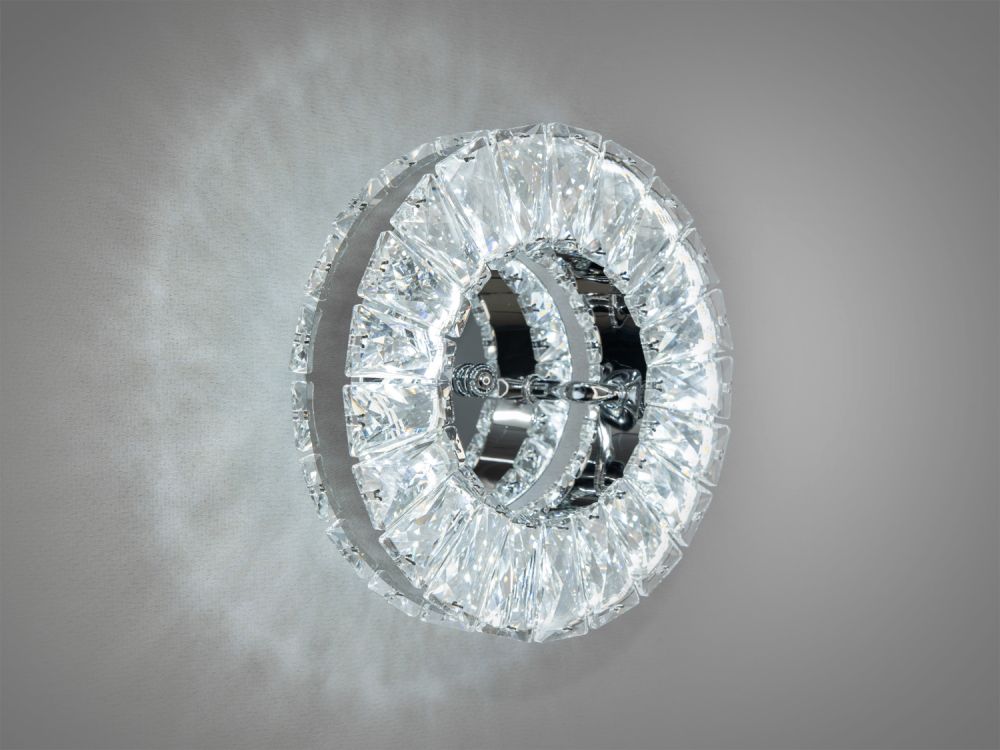 Настінно-стельовий круглий кришталевий LED світильник, 15W, хром 9616HR