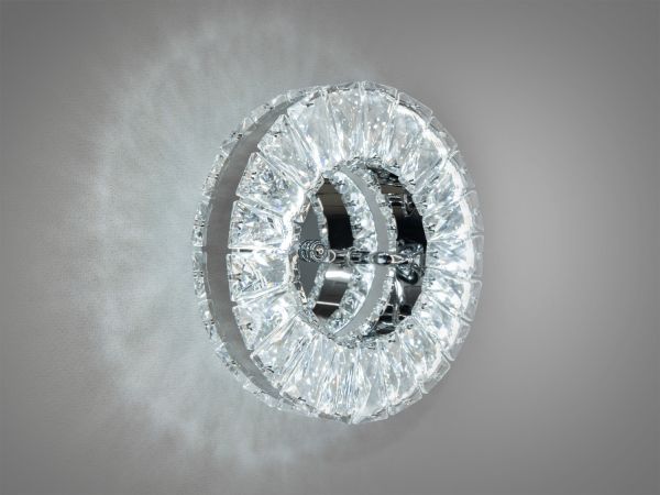 Настінно-стельовий круглий кришталевий LED світильник, 15W, хром 9616HR