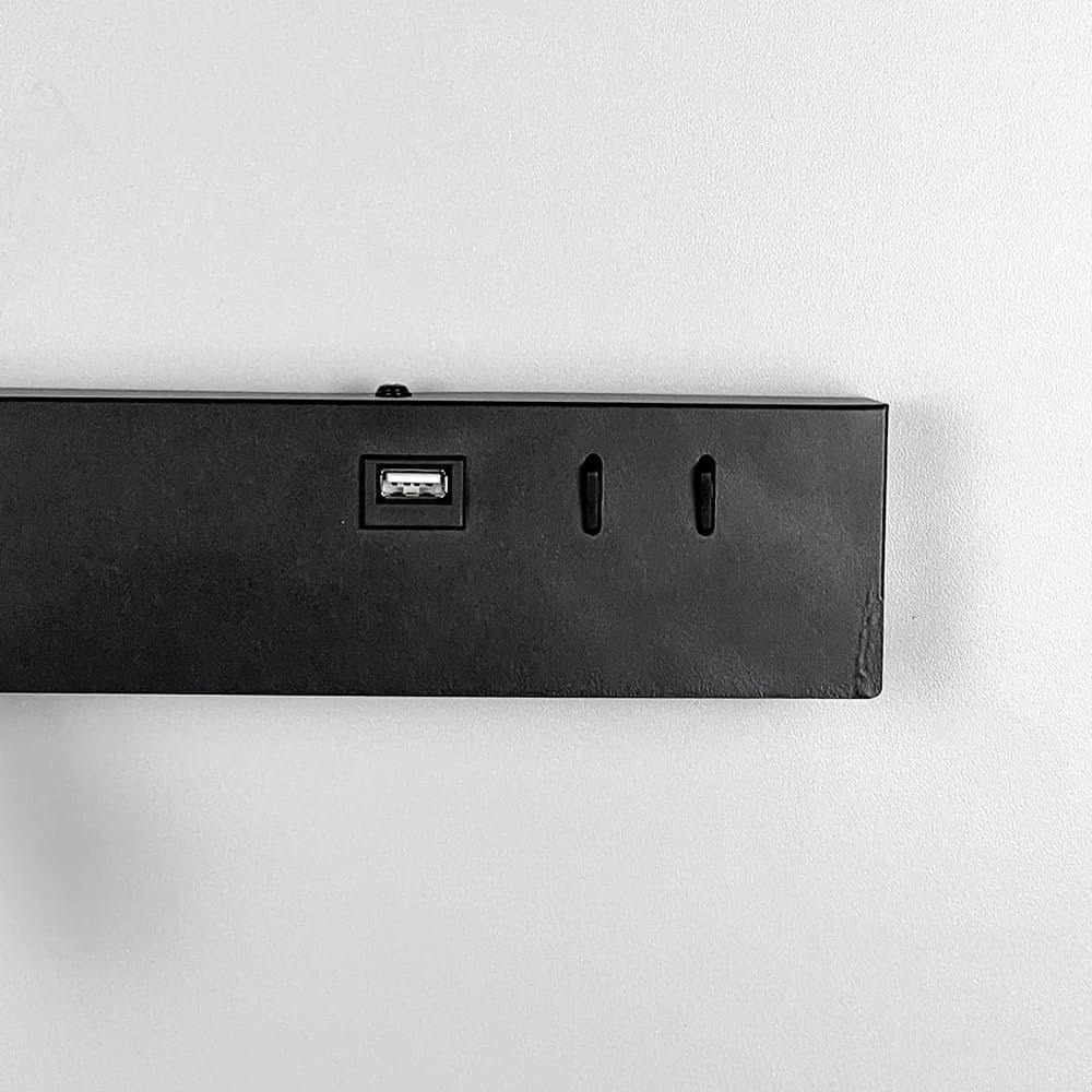Чорне бра з поворотним спотом зліва + розʼєм USB WJ028/2R BK (правий) + USB-A