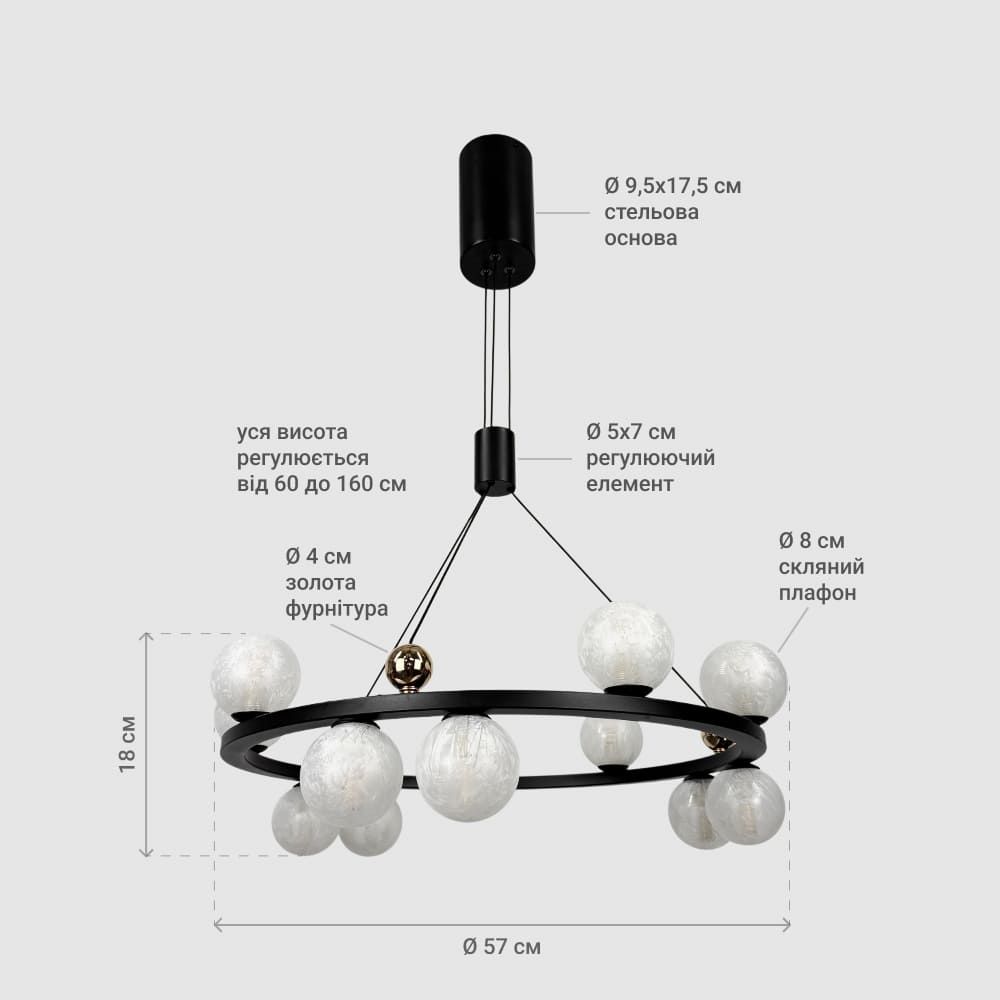 Кільцева чорна люстра з 12 скляними плафонами G9 Ø57 см ZL3065/6+6