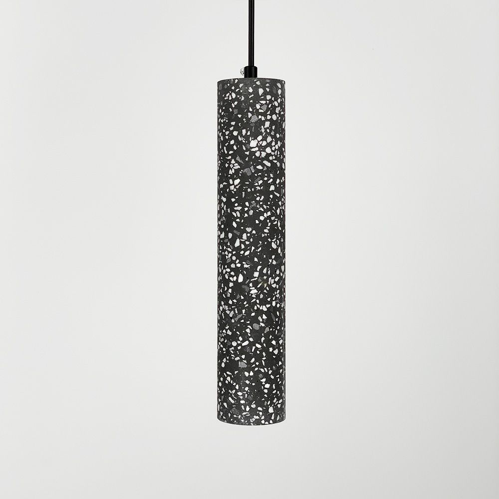 Підвісний сірий бетонний світильник TERRAZZO CYLINDER LONG