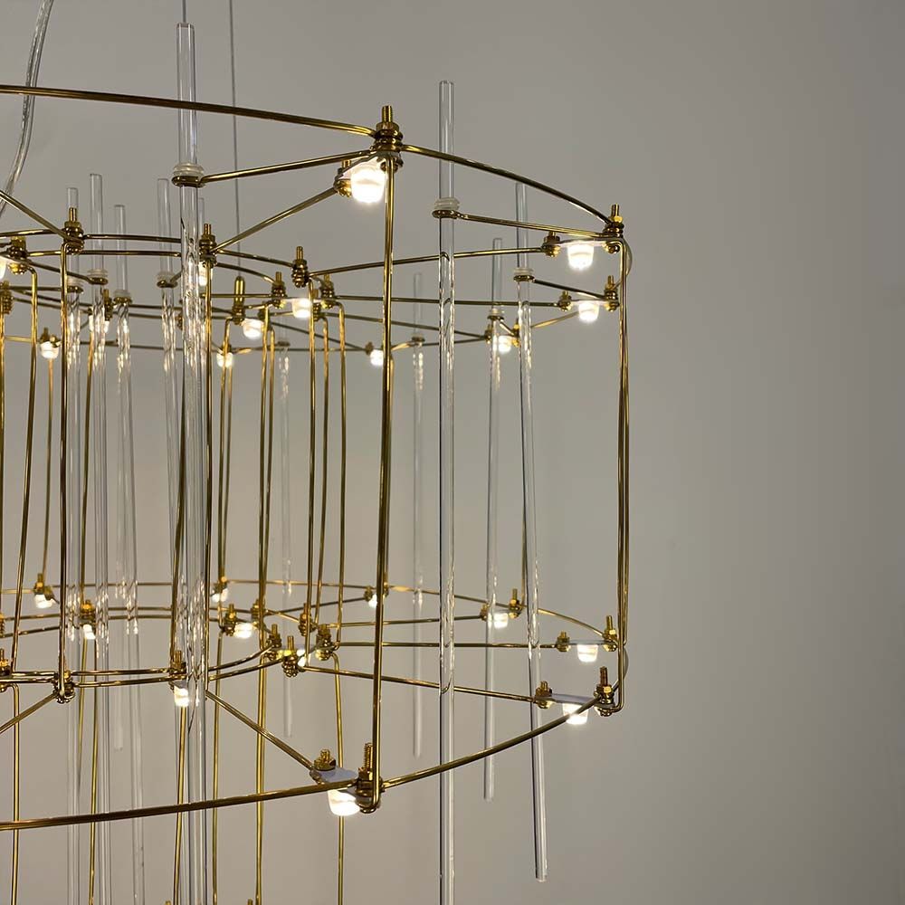 Підвісна світлодіодна люстра MJ 205-600 Titanium двоярусна золота
