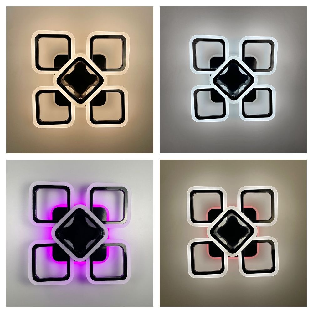 Стельова чорна люстра LED на 4+1 ріжки-квадрати A 2400/4+1S RGB BK BK