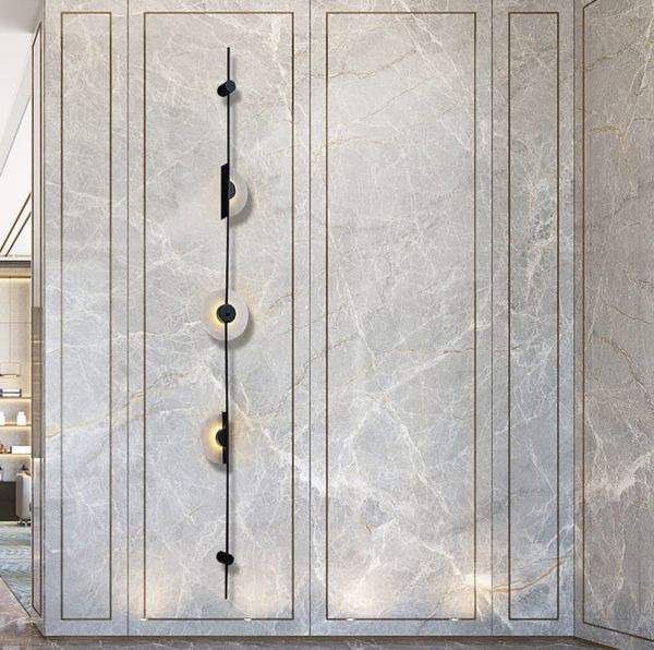Видовжений настінний світильник Alabaster Sconce із мармуровими пластинами WSE09-150*1500 BK Marble