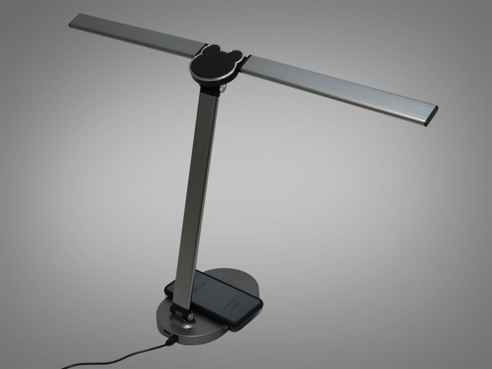 Настільна світлодіодна лампа A5508GR wireless charge  14W сірий на 2 джерела освітлення