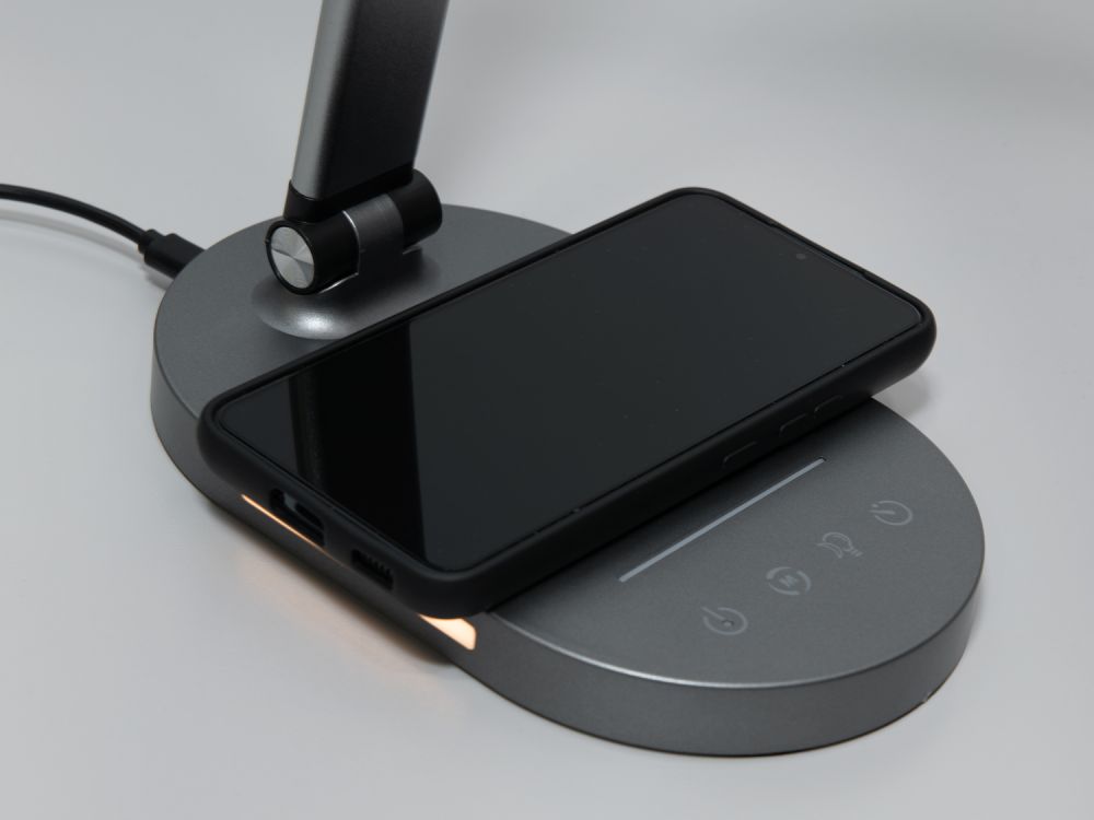 Настільна світлодіодна лампа A5508GR wireless charge  14W сірий на 2 джерела освітлення