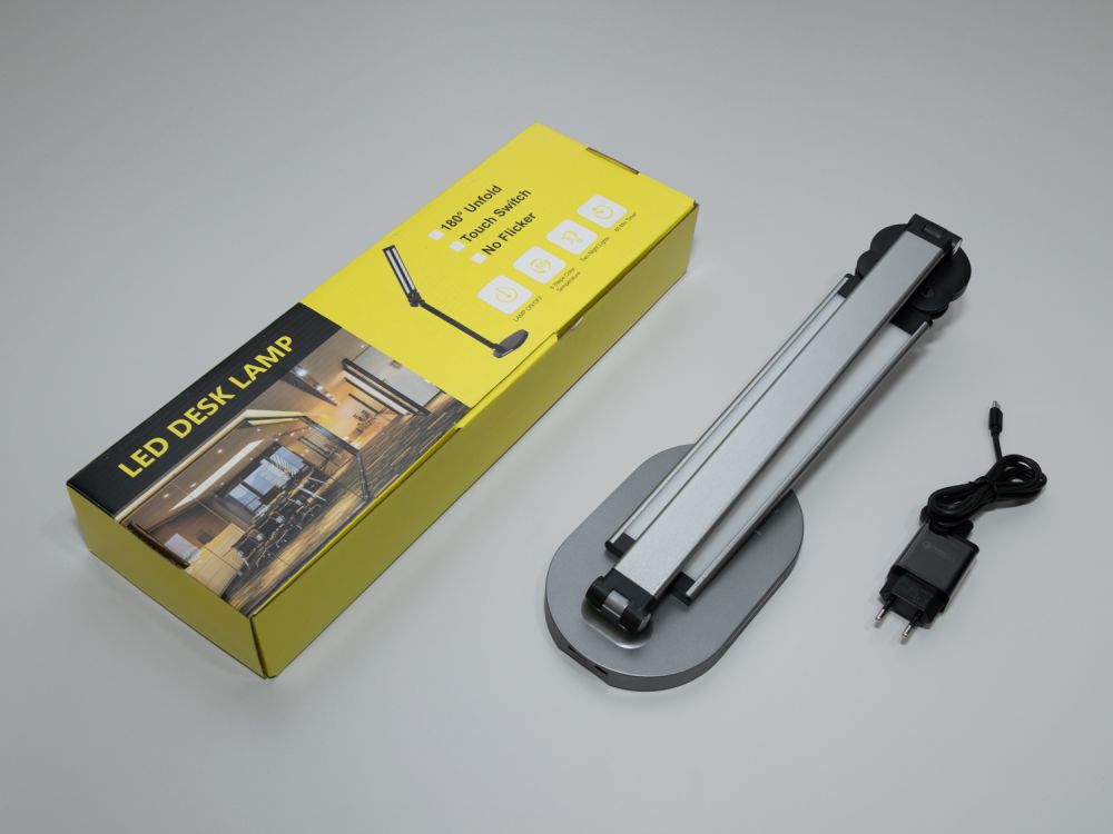 Настільна світлодіодна лампа A5508GR wireless charge  14W сірий на 2 джерела освітлення