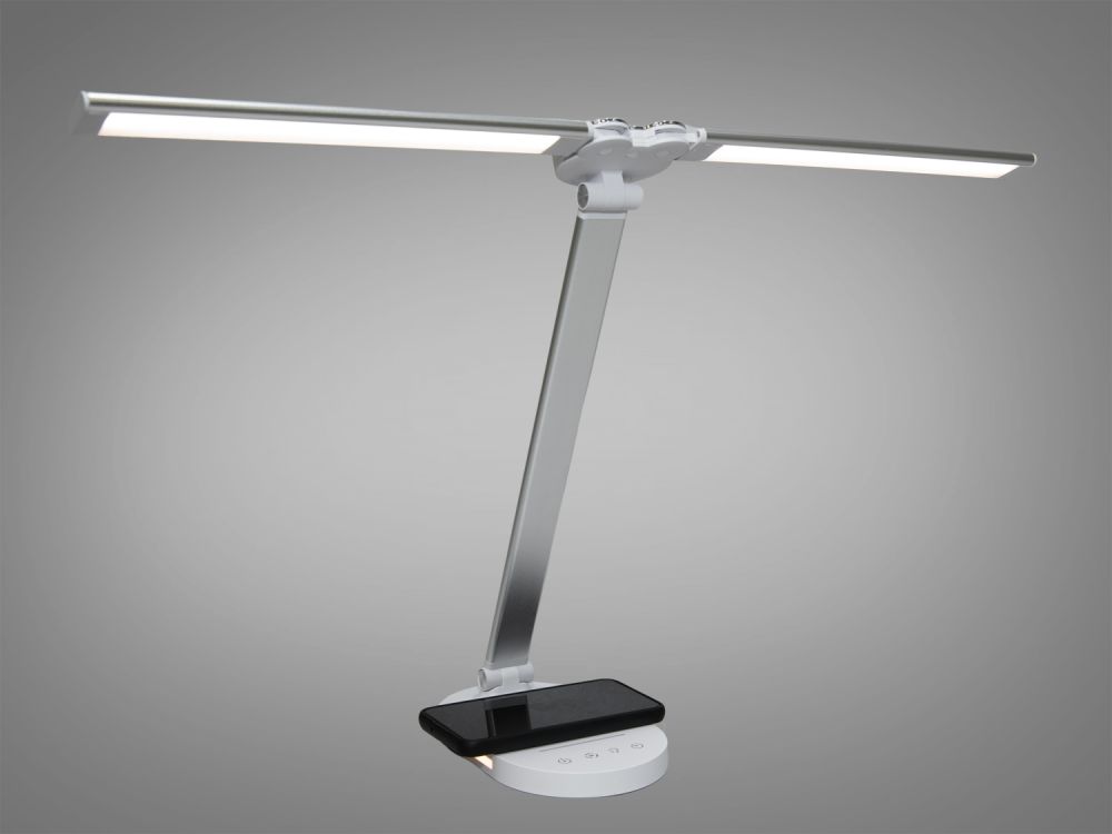Настільна світлодіодна лампа A5508SL wireless charge  14W хром сатин на 2 джерела освітлення