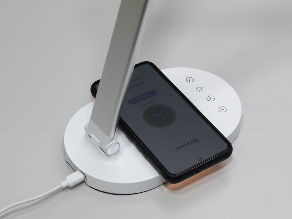 Настільна світлодіодна лампа A5508SL wireless charge  14W хром сатин на 2 джерела освітлення