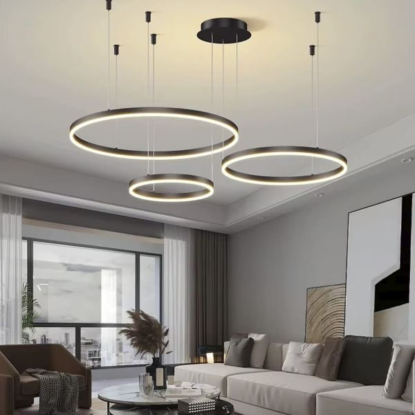 Підвісна люстра на три led кільця у чорному каркасі 60+50+40 см G70-600+500+400 BK