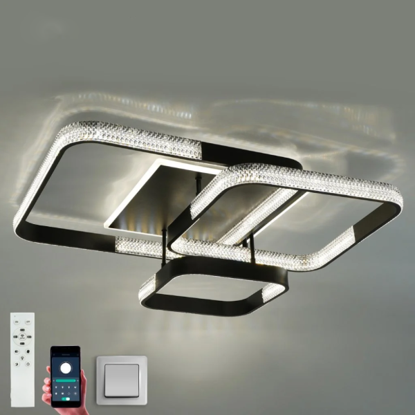 Люстра світлодіодна з пультом AKRILIKA SQUARE 130W 4S BLACK підключення до смартфону