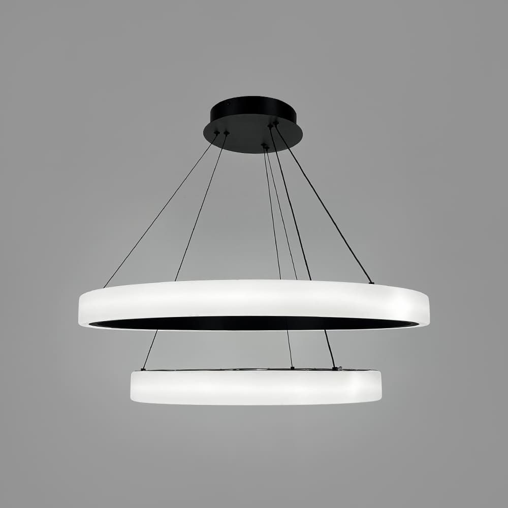 LED люстра підвісна в подвійному кільцевому чорному корпусі Ø 70+50 см MJ313-700+500 BK