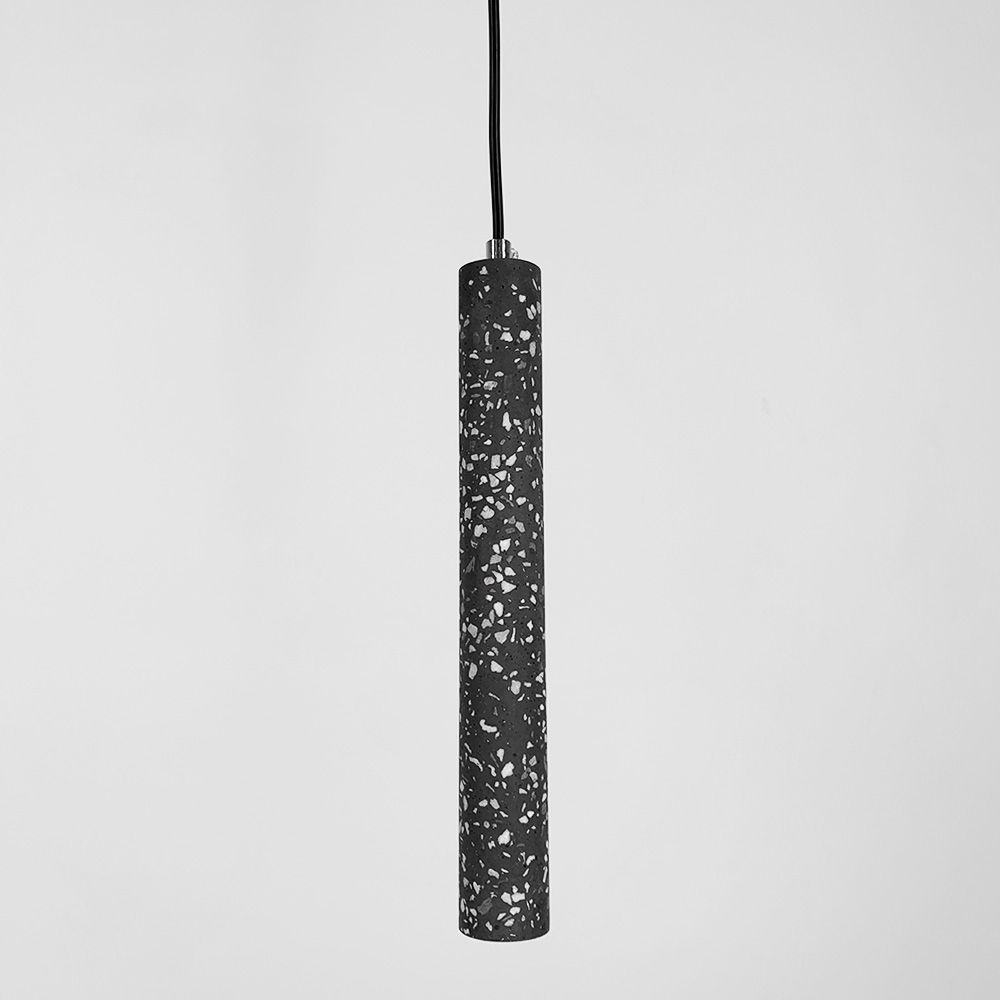 Підвісний сірий бетонний світильник TERRAZZO CYLINDER LONG MJ 163-40*300 BK