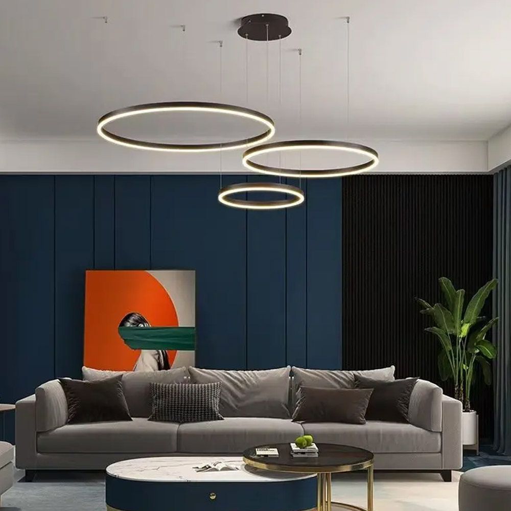 Підвісна люстра на три led кільця у чорному каркасі 60+50+40 см G70-600+500+400 BK