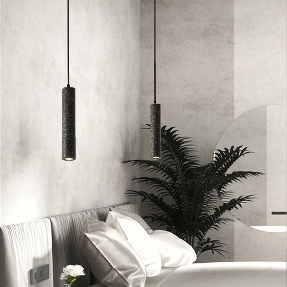 Підвісний сірий бетонний світильник TERRAZZO CYLINDER LONG MJ 163-40*300 BK
