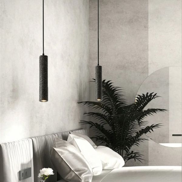 Підвісний сірий бетонний світильник TERRAZZO CYLINDER LONG MJ 163-40*300 BK