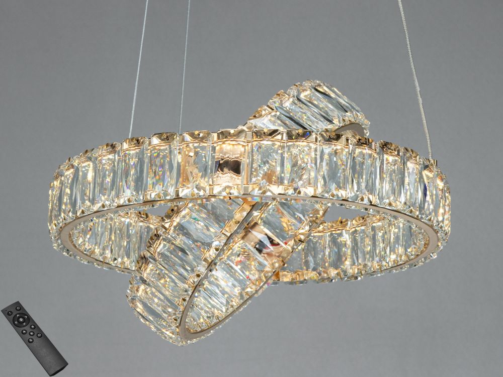 Підвісна кришталева золота LED люстра Ø 32 см D8886/300-2B G на 2 кільця