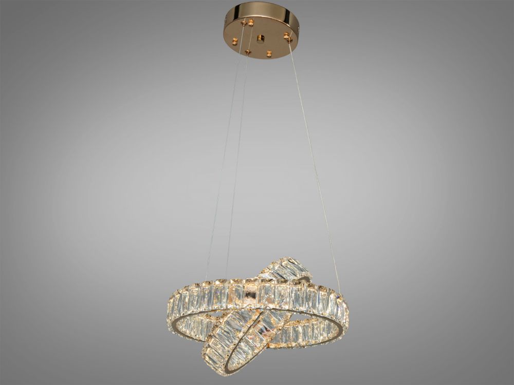 Підвісна кришталева золота LED люстра Ø 32 см D8886/300-2B G на 2 кільця