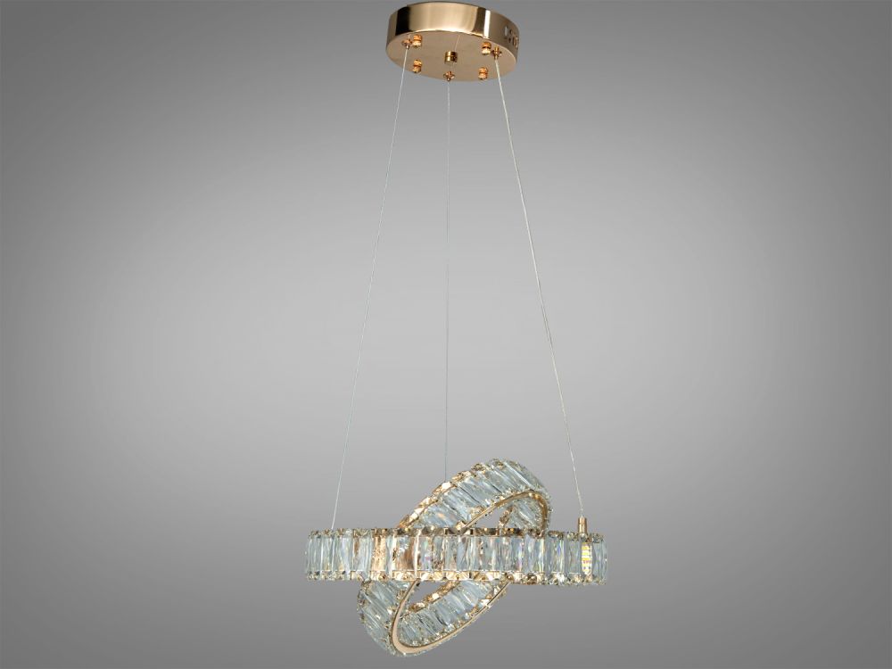 Підвісна кришталева золота LED люстра Ø 32 см D8886/300-2B G на 2 кільця