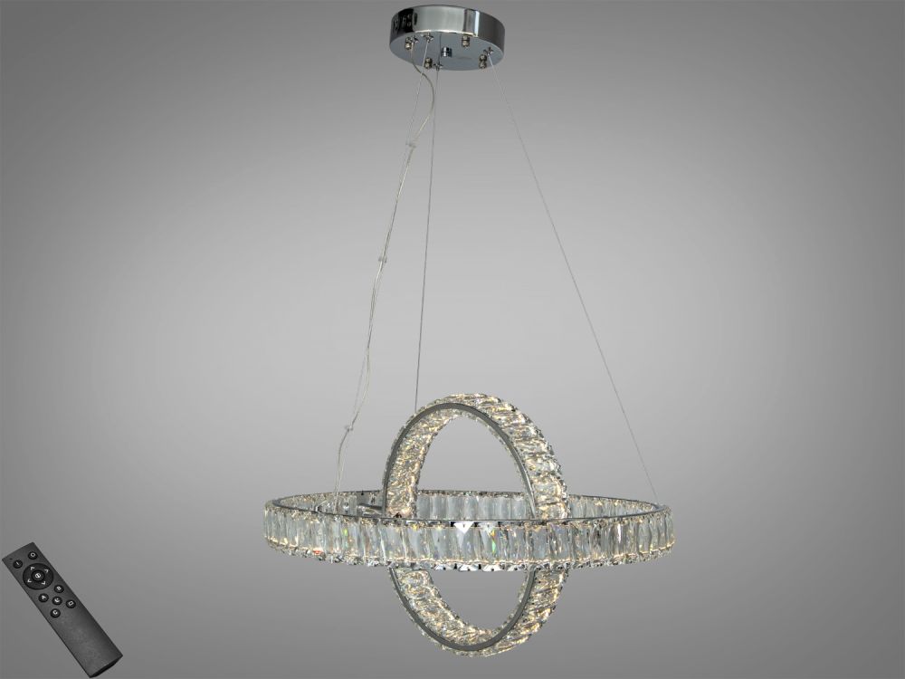 Підвісна кришталева срібна LED люстра Ø 50 см D8886/500-2B CH на 2 кільця