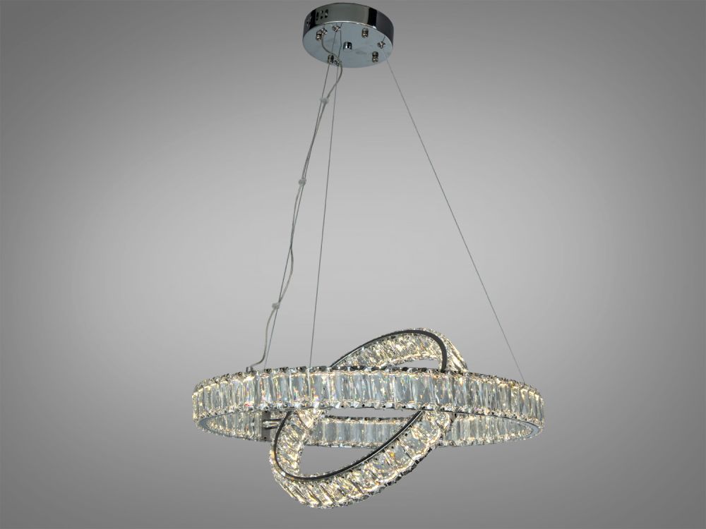 Підвісна кришталева срібна LED люстра Ø 50 см D8886/500-2B CH на 2 кільця