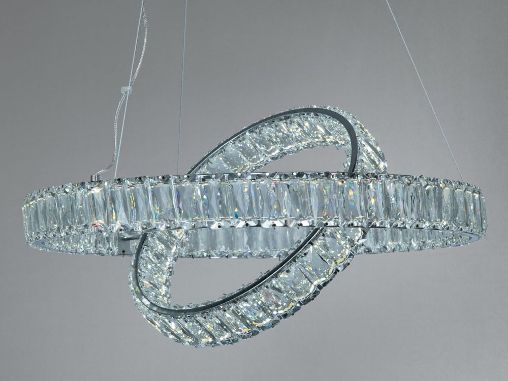 Підвісна кришталева срібна LED люстра Ø 50 см D8886/500-2B CH на 2 кільця