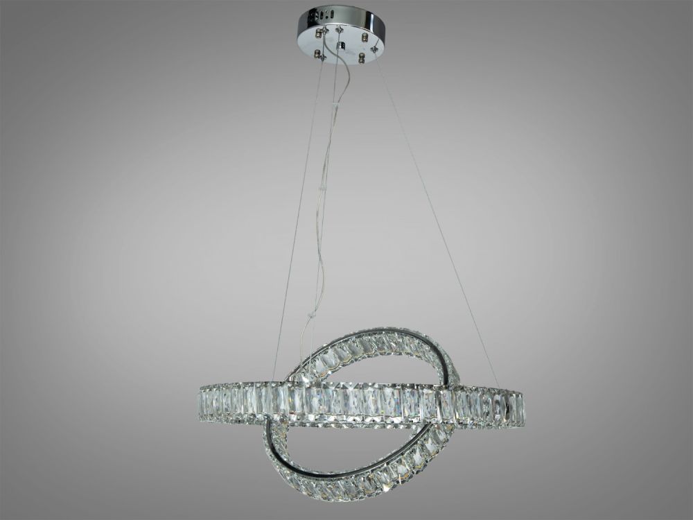 Підвісна кришталева срібна LED люстра Ø 50 см D8886/500-2B CH на 2 кільця