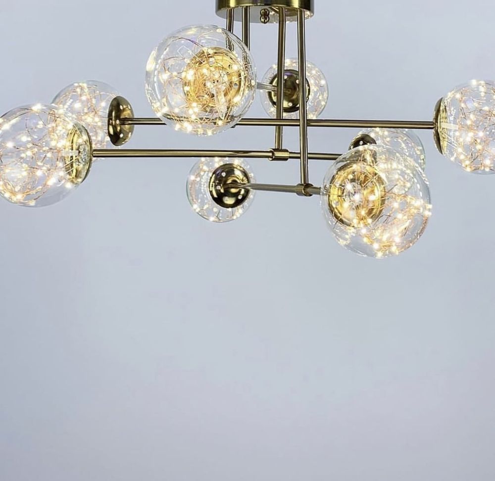 Стельова LED люстра на 8 плафонів із вбудованими світлодіодами в латунному корпусі  K 26/8 AB