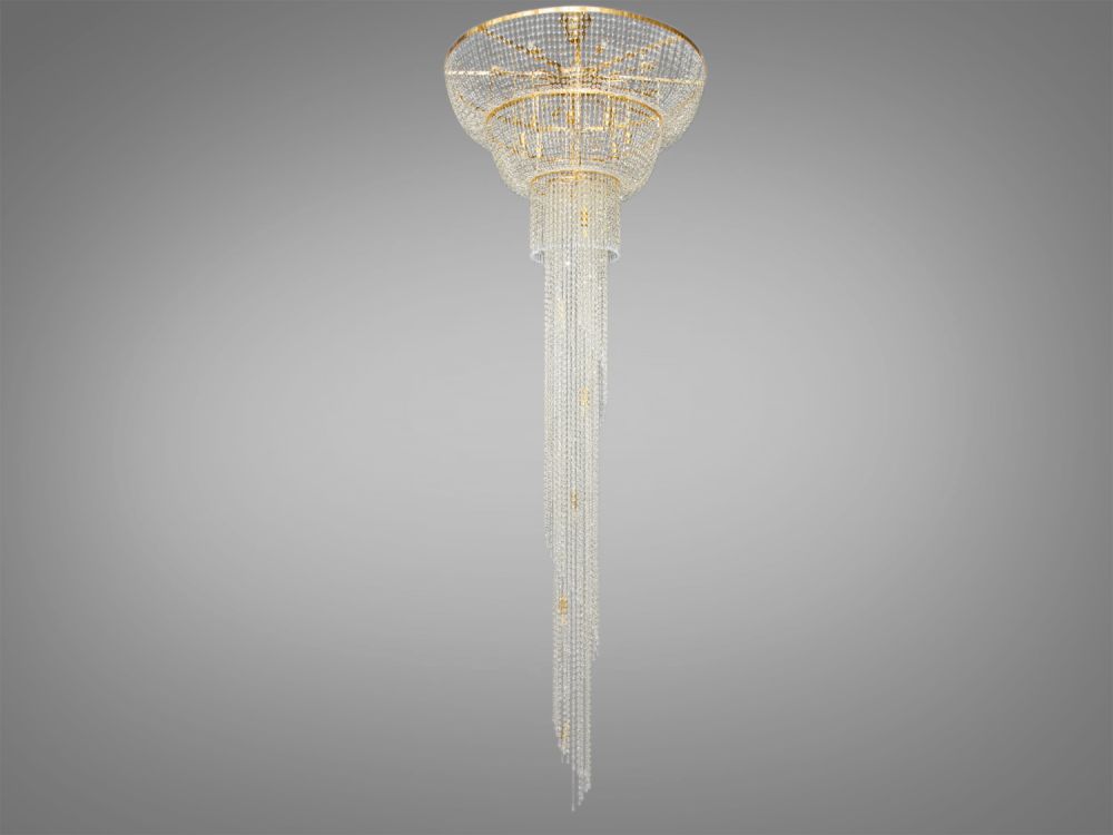 Каскадна люстра FH012/1000x3400G-1 в золотому кольорі в діаметрі 100 см під лампочку