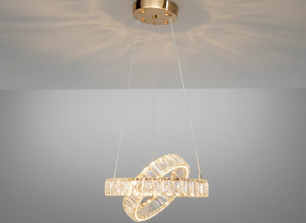 Підвісна кришталева золота LED люстра Ø 32 см D8886/300-2B G на 2 кільця