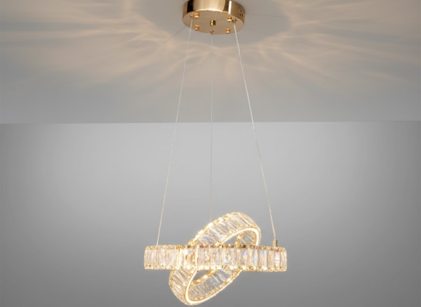 Підвісна кришталева золота LED люстра Ø 32 см D8886/300-2B G на 2 кільця