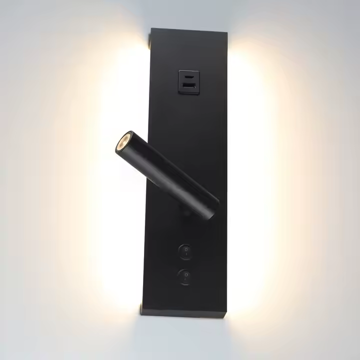 LED настінний світильник BITRIX-W USB+TYPE-C 15W Ø 30*14 см чорний з вимикачем на корпусі