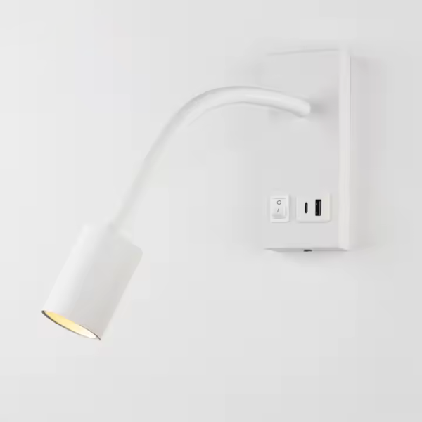 LED настінний світильник SNAKE USB+TYPE-C 5W 4200K IP20 білий з вимикачем на копрусі