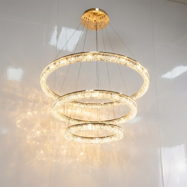 Підвісна кришталева золота люстра 1712/800+600+400G Ø 80 см 125 W
