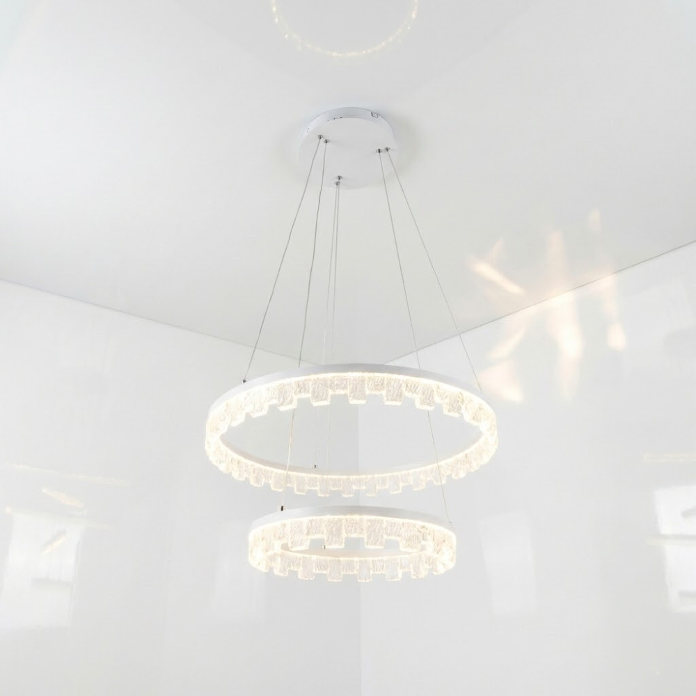 Підвісна сучасна біла LED люстра MD78201/600+400WH на 2 кільця