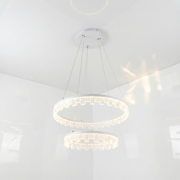 Підвісна сучасна біла LED люстра MD78201/600+400WH на 2 кільця
