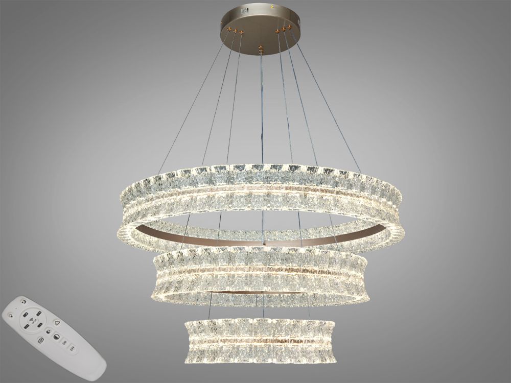 Підвісна люстра LED шампань 3 кільця є пульт Ø 78 см 122 W на три режима освітлення