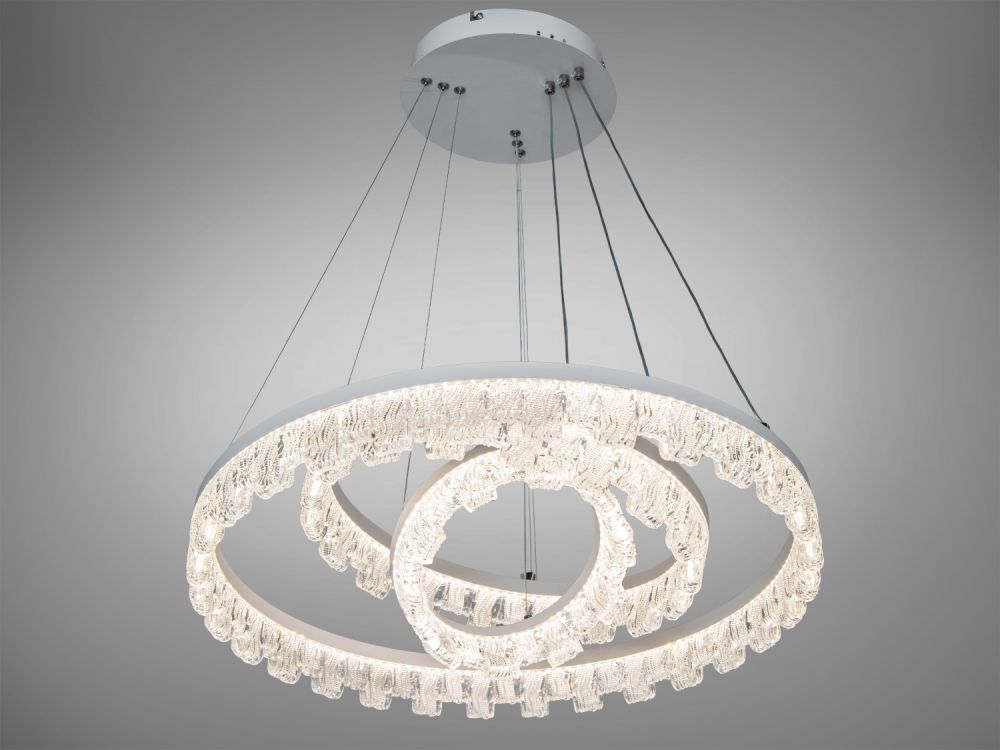 Підвісна сучасна біла LED люстра MD78201/600+400+200WH на 3 кільця
