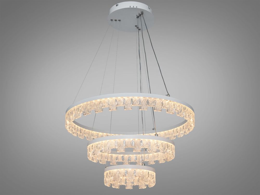Підвісна сучасна біла LED люстра MD78201/600+400+200WH на 3 кільця