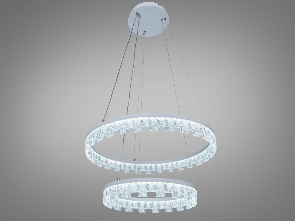 Підвісна сучасна біла LED люстра MD78201/600+400WH на 2 кільця