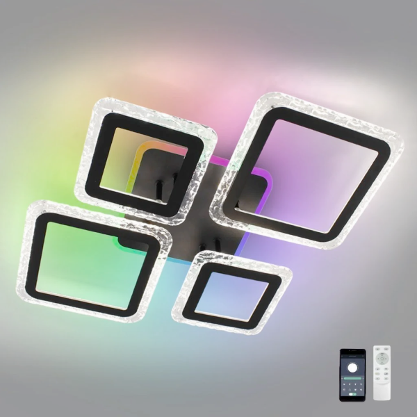 Люстра світлодіодна з пультом та додатком для телефону OVAL ICE RGB 75W чорна