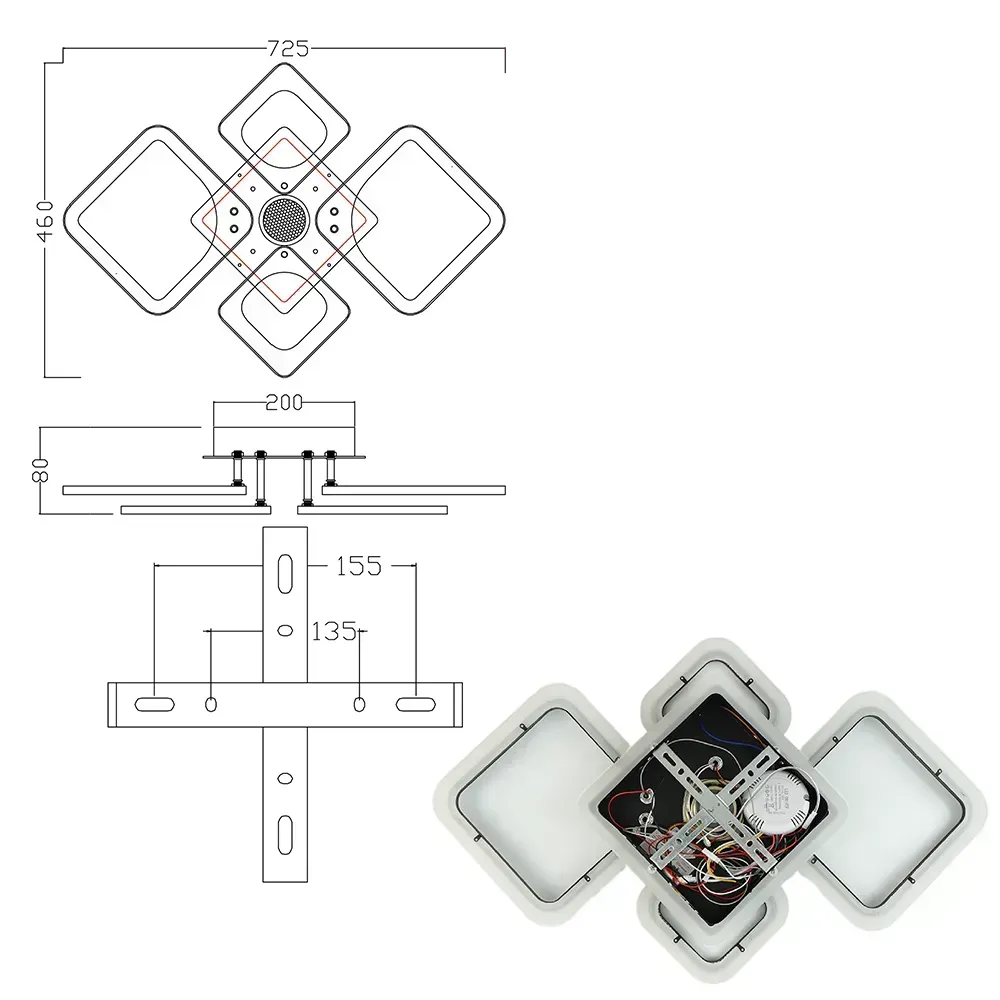 Музична LED люстра на пульті OVAL RGB MUSIC 80W 5S чорна